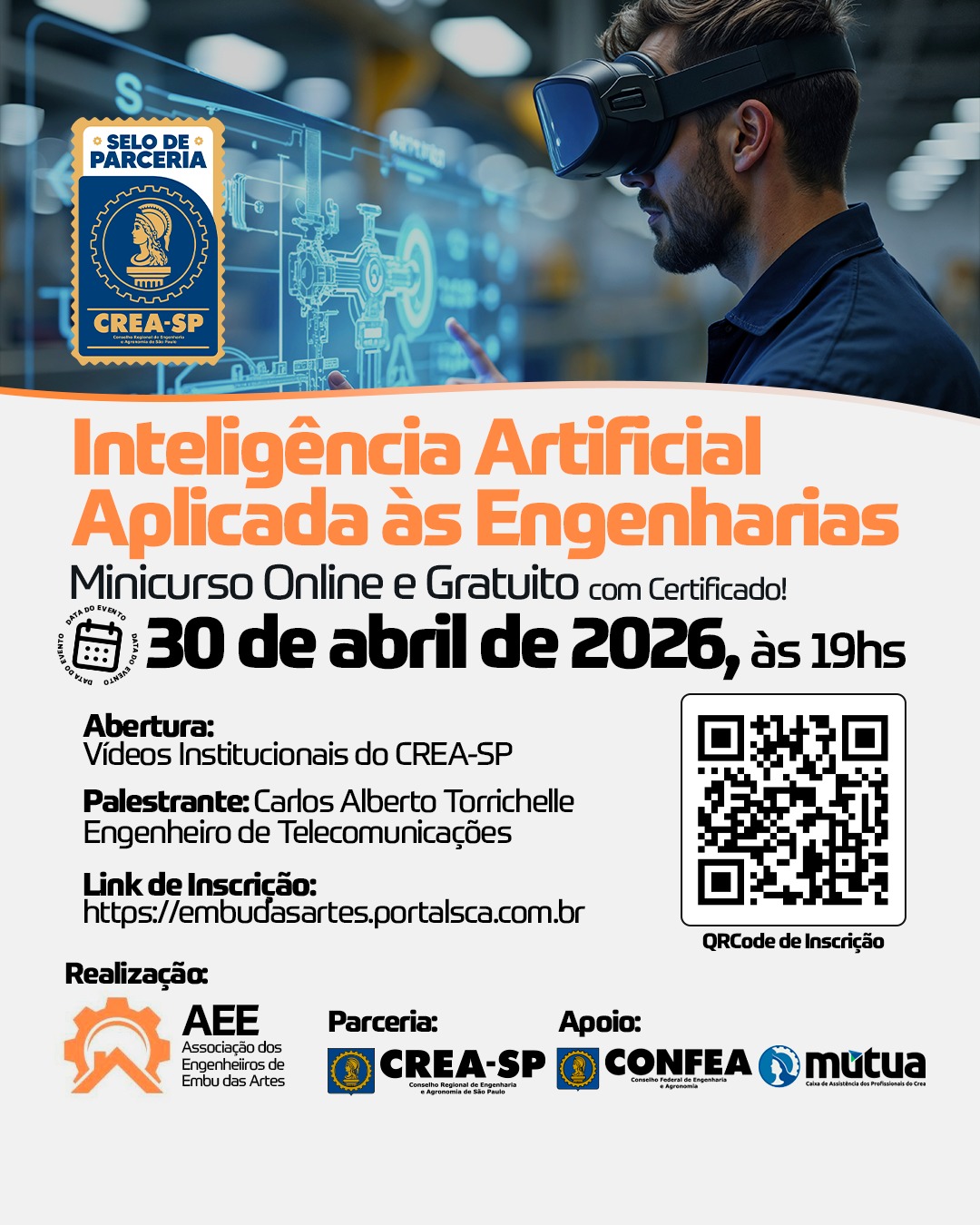 Banner da palestra de 30 de abril de 2026 sobre Patologia em Instalações Elétricas Prediais
